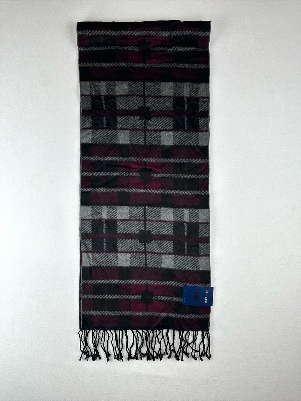 Club Room 100% Silk Plaid Scarf Unisex NWT Old Money Quiet Luxury